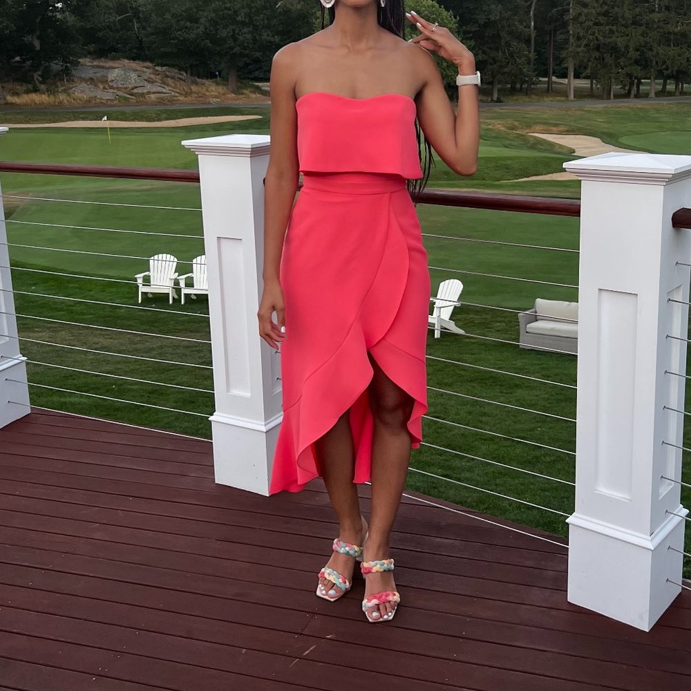 crepe bustier ruffle skirt dress xscape